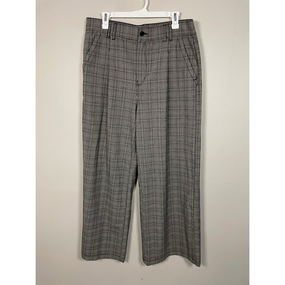 American Eagle Super High Rise Wide Leg Trousers in Glen Plaid Size 12